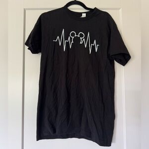 Disney Black Graphic T-Shirt with Mickey Mouse Heartbeat Design Size M